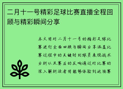 二月十一号精彩足球比赛直播全程回顾与精彩瞬间分享